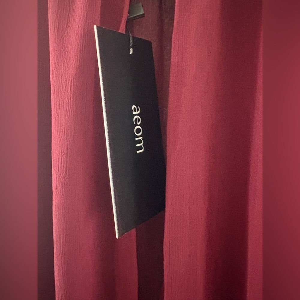 Aeom Dress Antique Berry Burgundy Long Sleeve Smoked Tiered Boho sheer Size XL - Picture 6 of 9